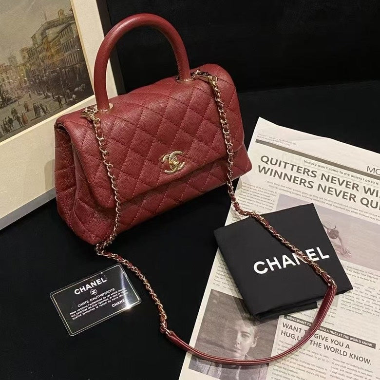 Chanel BMZ Burgundy Quilted Leather Top Handle Bag