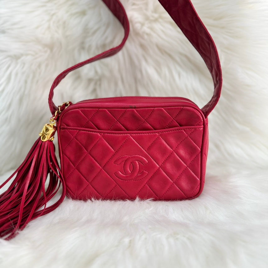 Chanel Red Lambskin Crossbody Bag - Women's Designer Handbag