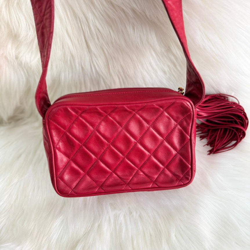 Chanel Red Lambskin Crossbody Bag - Women's Designer Handbag
