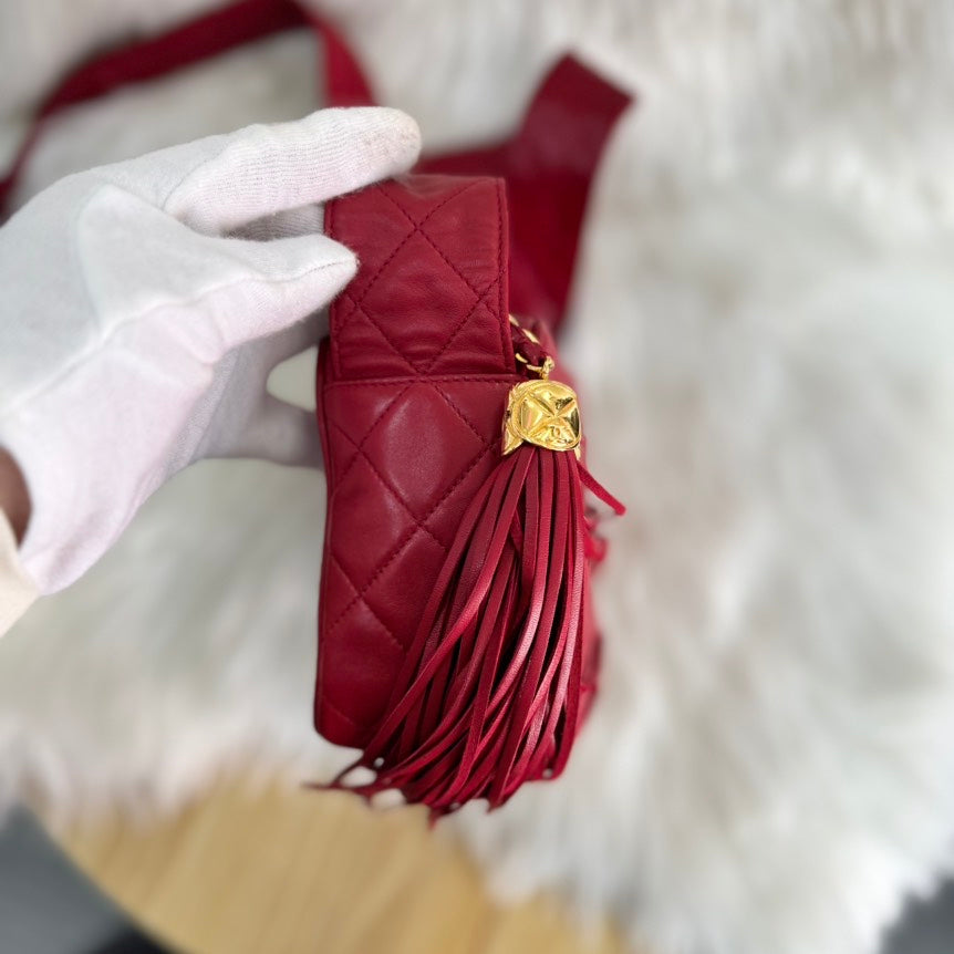 Chanel Red Lambskin Crossbody Bag - Women's Designer Handbag