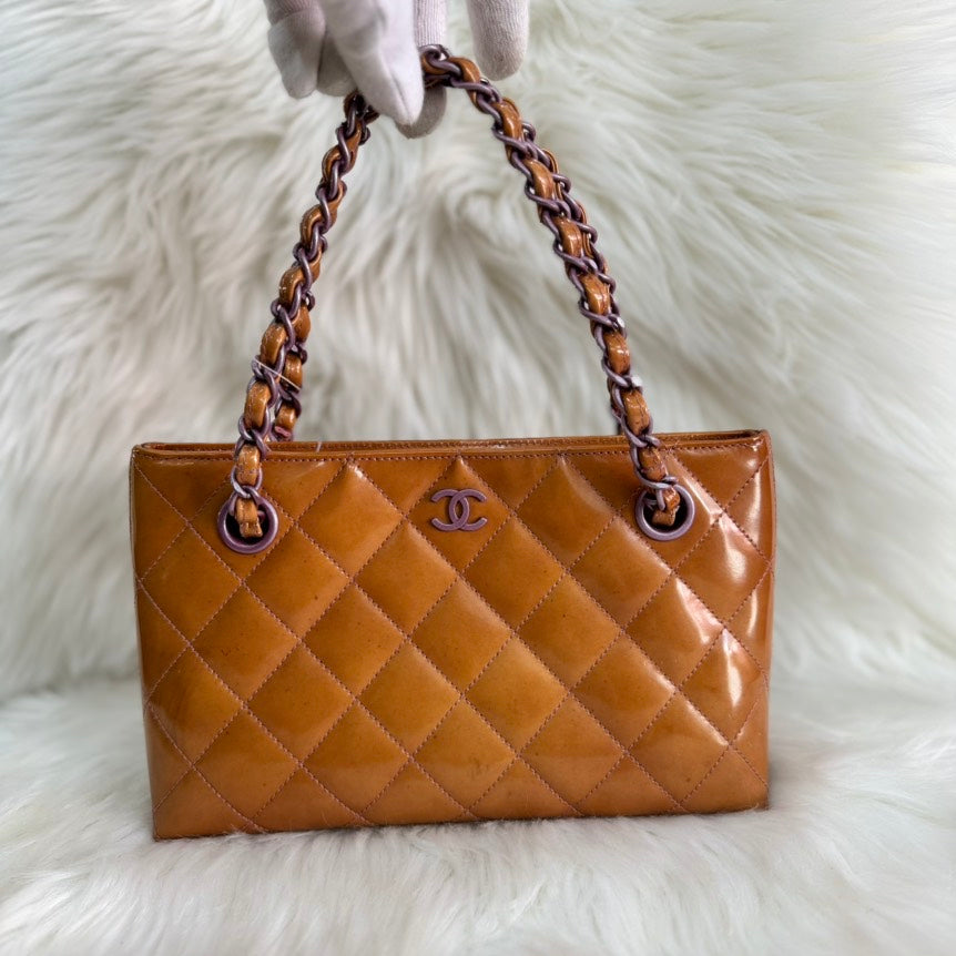 Chanel Patent CC Mini Handbag - Camel - Preloved