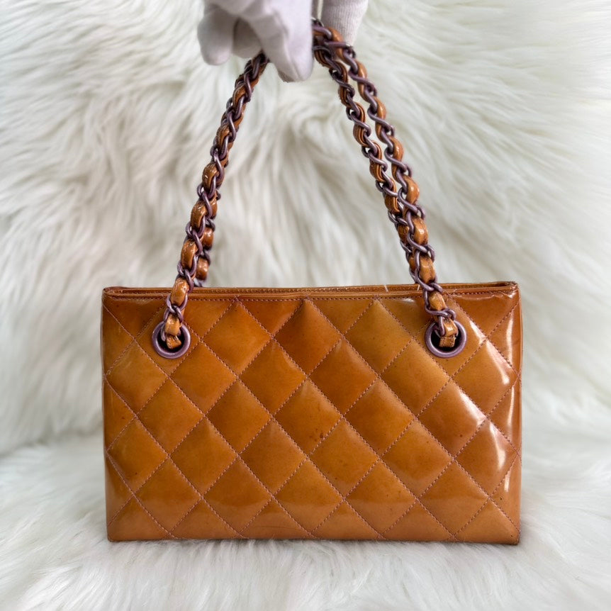 Chanel Patent CC Mini Handbag - Camel - Preloved