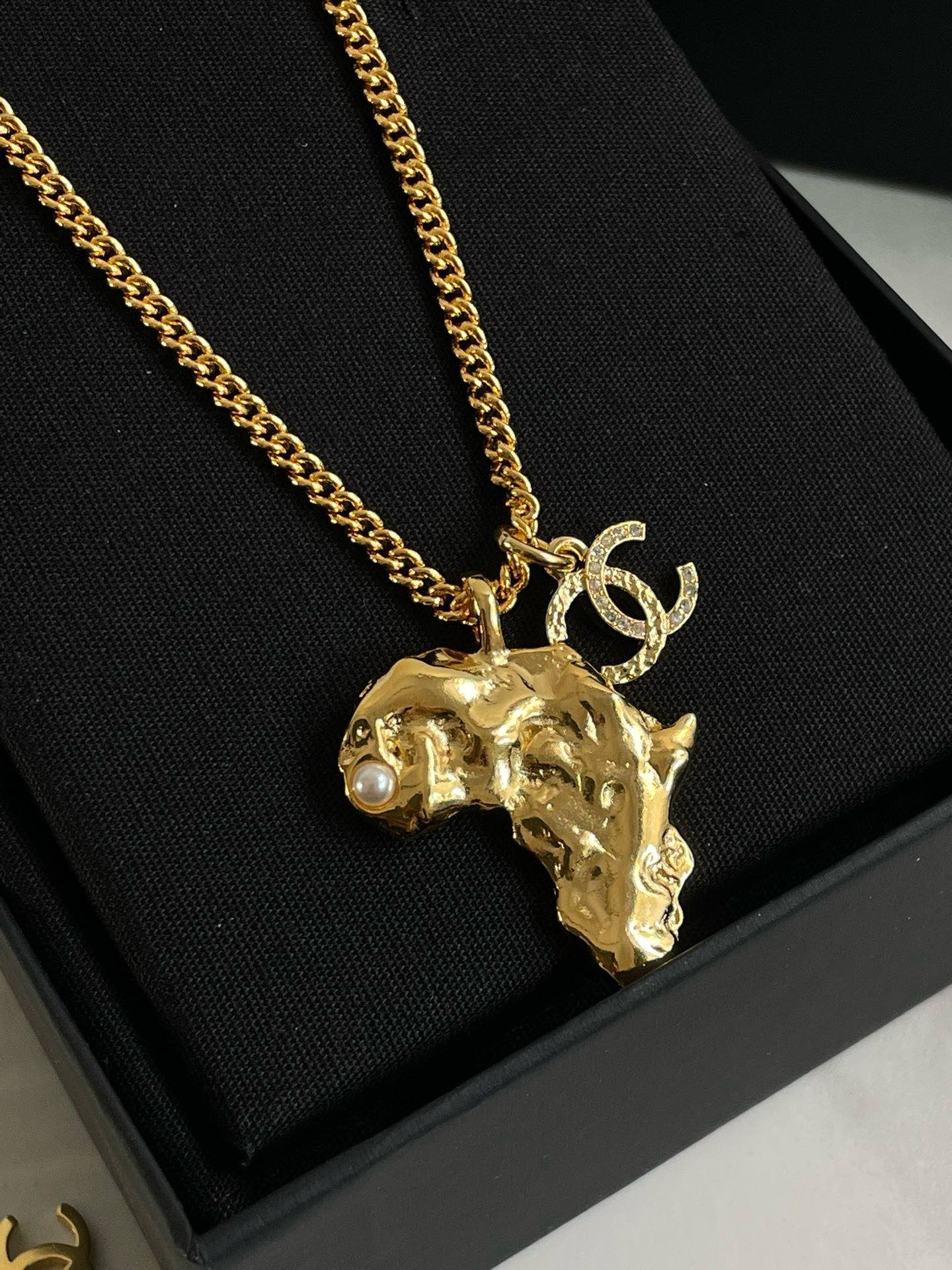 Un?? Chanel A Africa Continent Necklace #