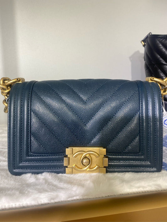 Chanel LeBoy Medium Blue Leather Crossbody Bag