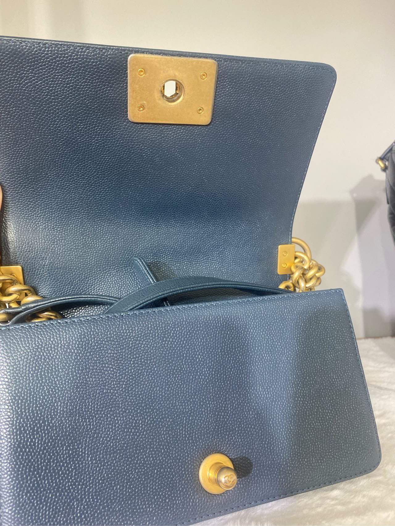 Chanel LeBoy Medium Blue Leather Crossbody Bag