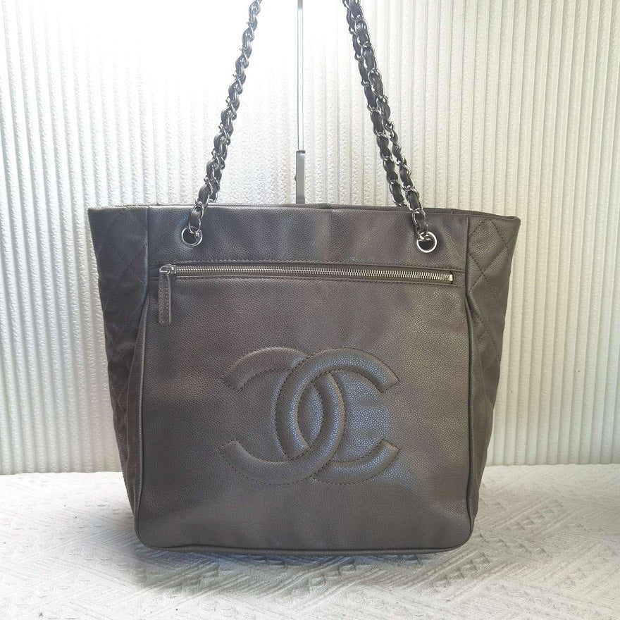 Chanel Tote Bag Grey Leather