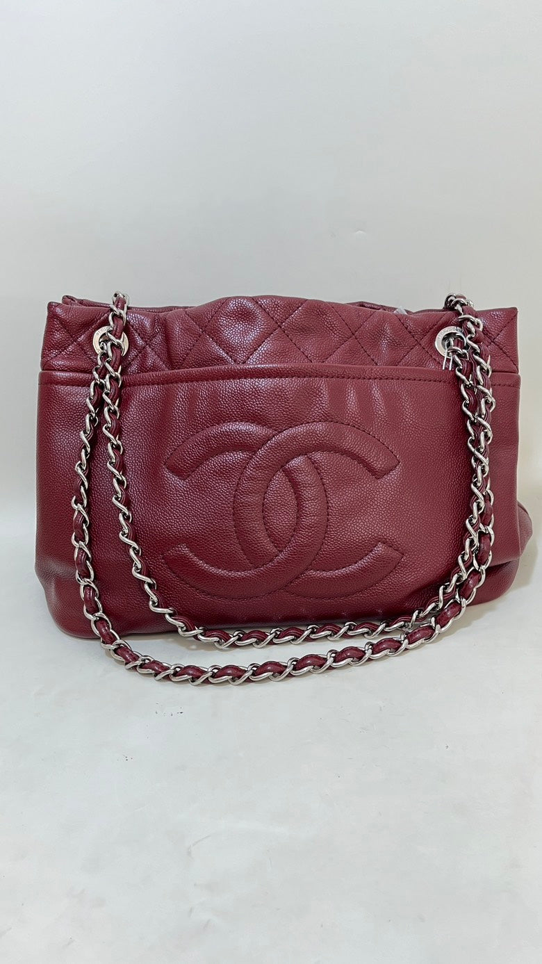 Chanel Caviar Leather Tote Bag in Burgundy