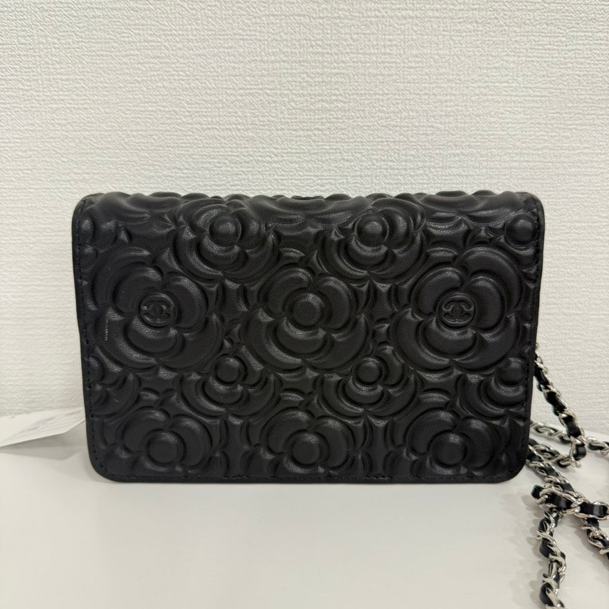 Chanel Camellia Calfskin Wallet on Chain FM Black Leather Crossbody Bag