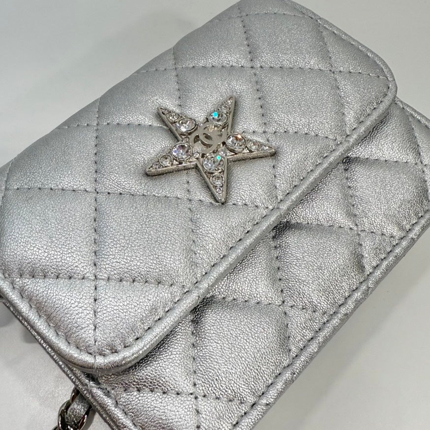 Preloved Chanel Mini Pouch on Chain FM0282 Silver Quilted Leather Crossbody Bag