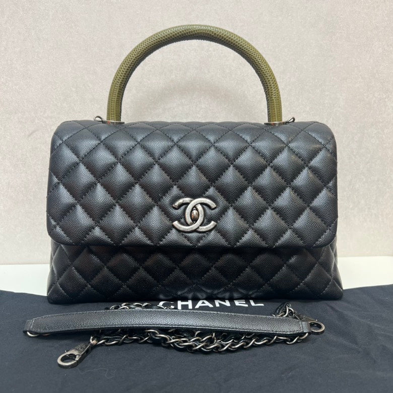 CHANEL Classic Black Quilted Leather Top Handle Bag