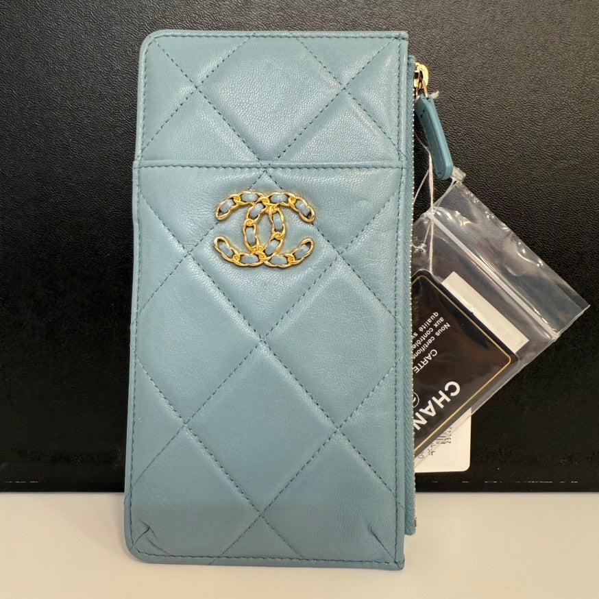 Chanel  Calfskin Pouch FM Light Blue Leather Clutch
