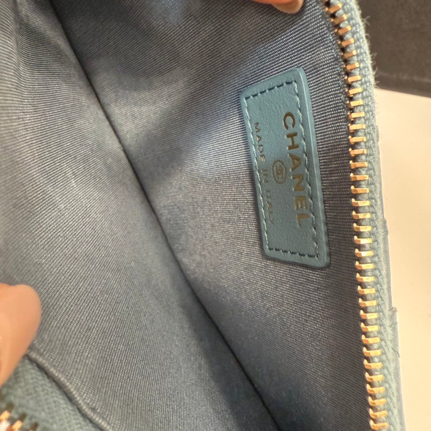 Chanel  Calfskin Pouch FM Light Blue Leather Clutch