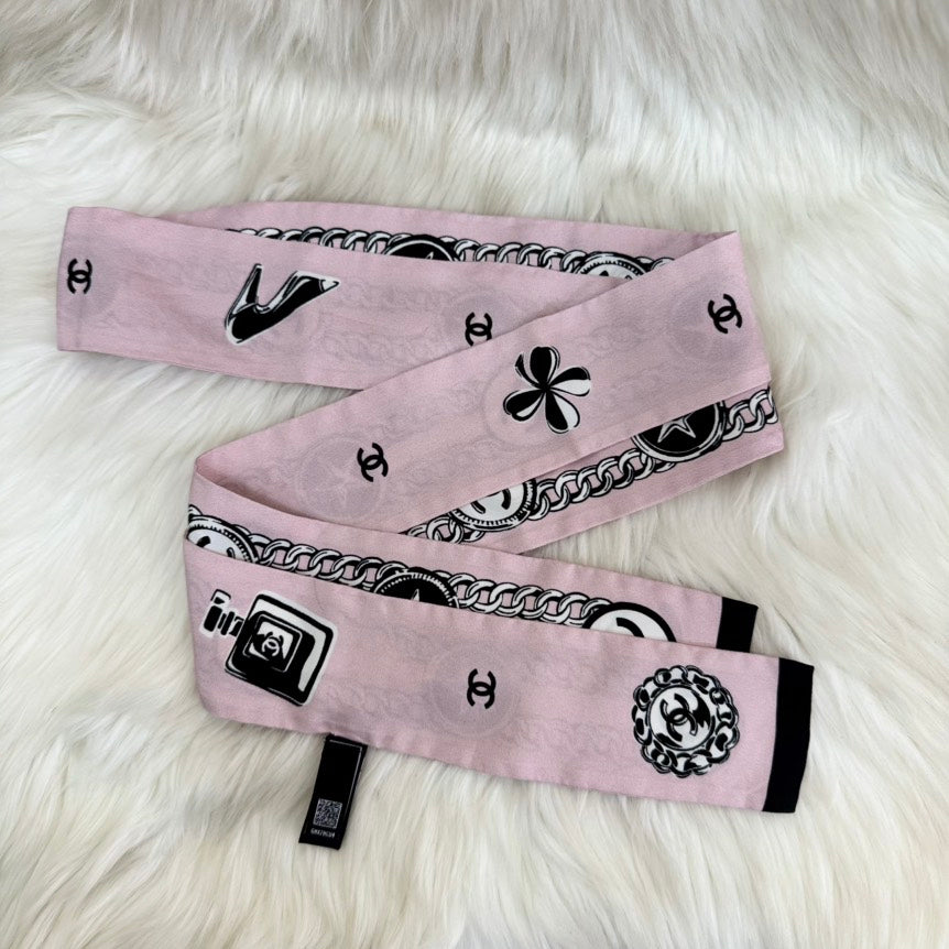 Chanel Bandeau Slim Silk Scarf in Pink