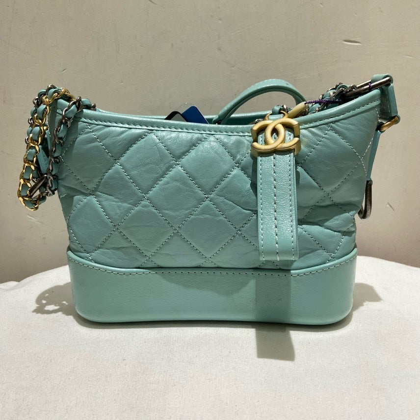 Chanel Gabrielle Small Crossbody Bag in Light Blue Leather with Card