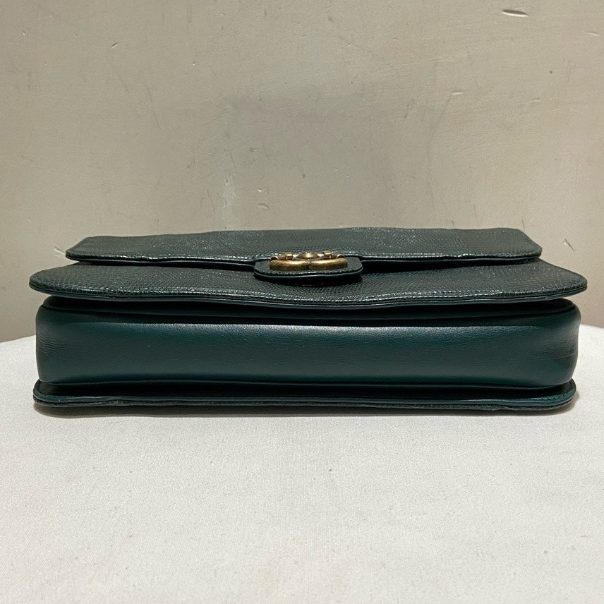 Chanel Preloved Lizard Skin Flap Bag Green Shoulder Bag