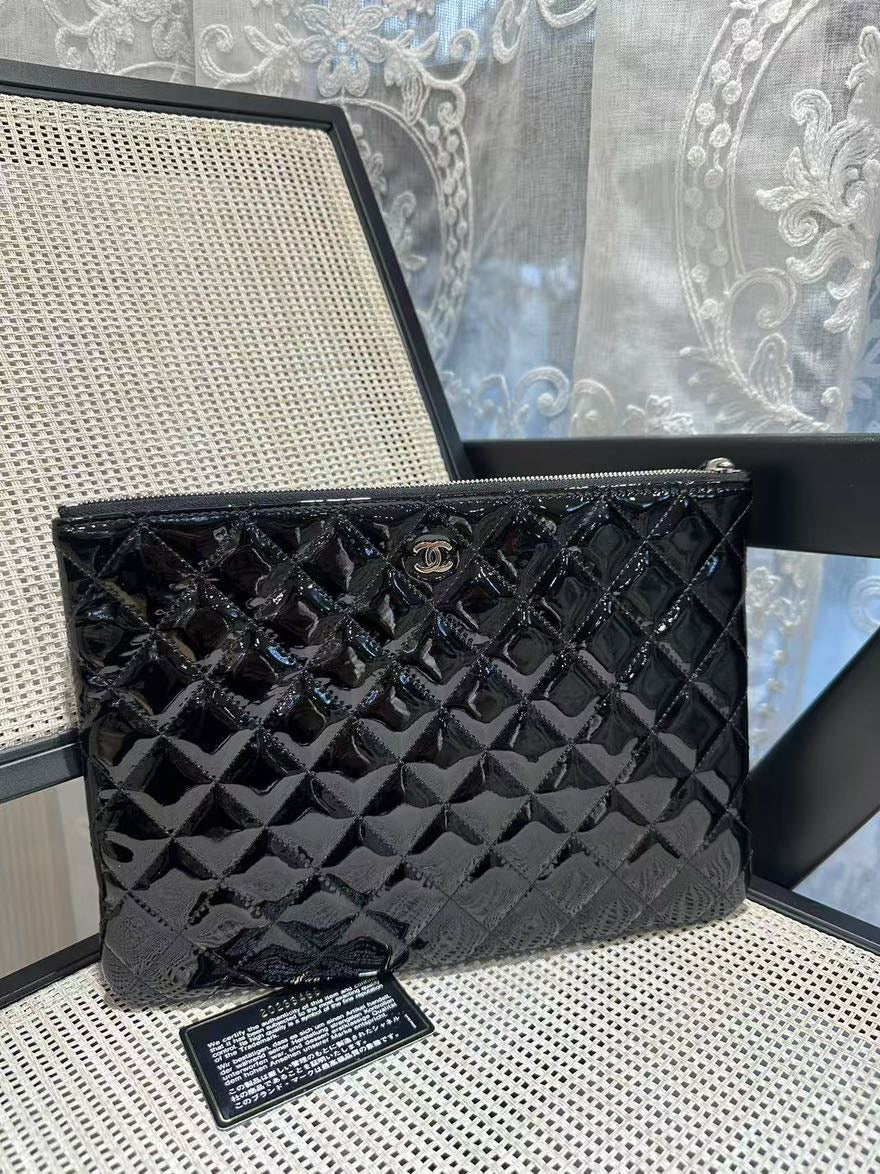 Chanel Quilted Black Leather Clutch