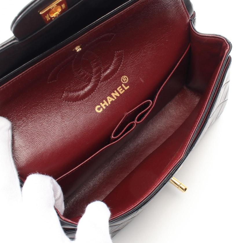CHANEL Matelassé Double Flap Chain Shoulder Bag Lambskin Black Gold Hardware  