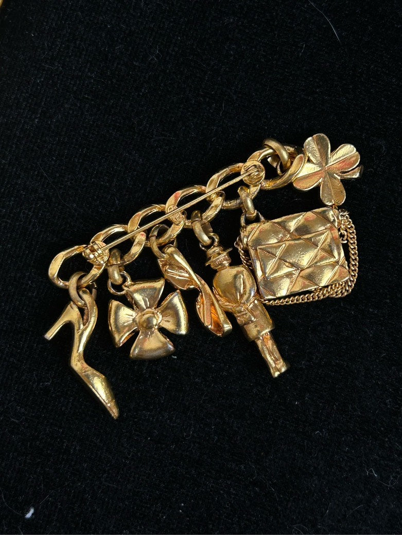 Chanel Four-Leaf Clover Perfume Bottle Multi-Element Brooch Gold