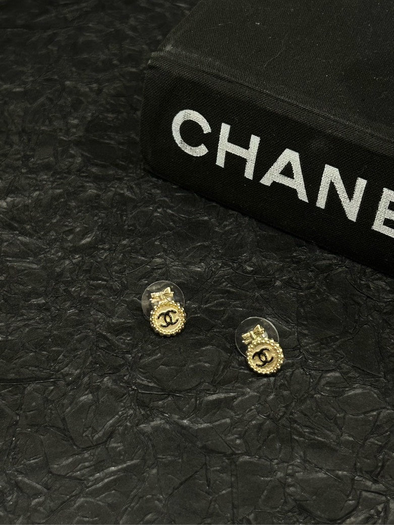 Chanel CC Bow Stud Earrings Gold Earrings