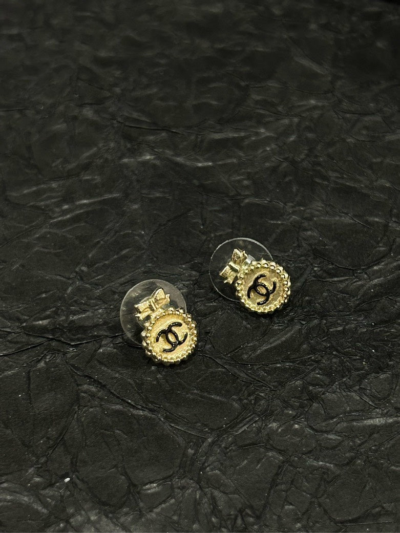 Chanel CC Bow Stud Earrings Gold Earrings