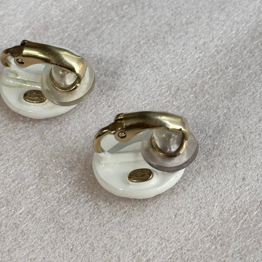CHANEL Matelasse Dot Coco Mark Circle Earrings White Black Gold Hardware