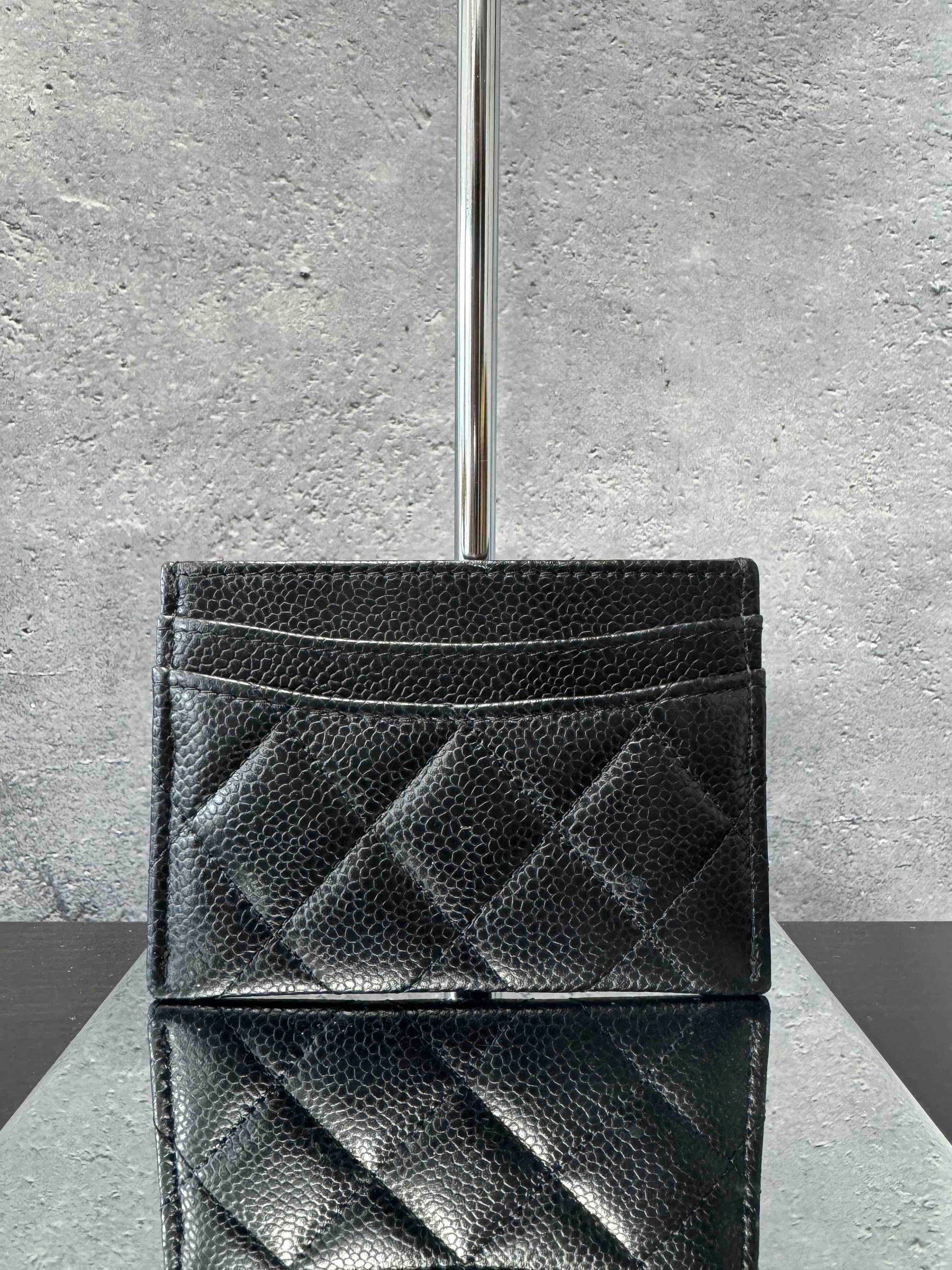 Chanel Caviar Card Holder RE | Black Quilted Leather Small Goods