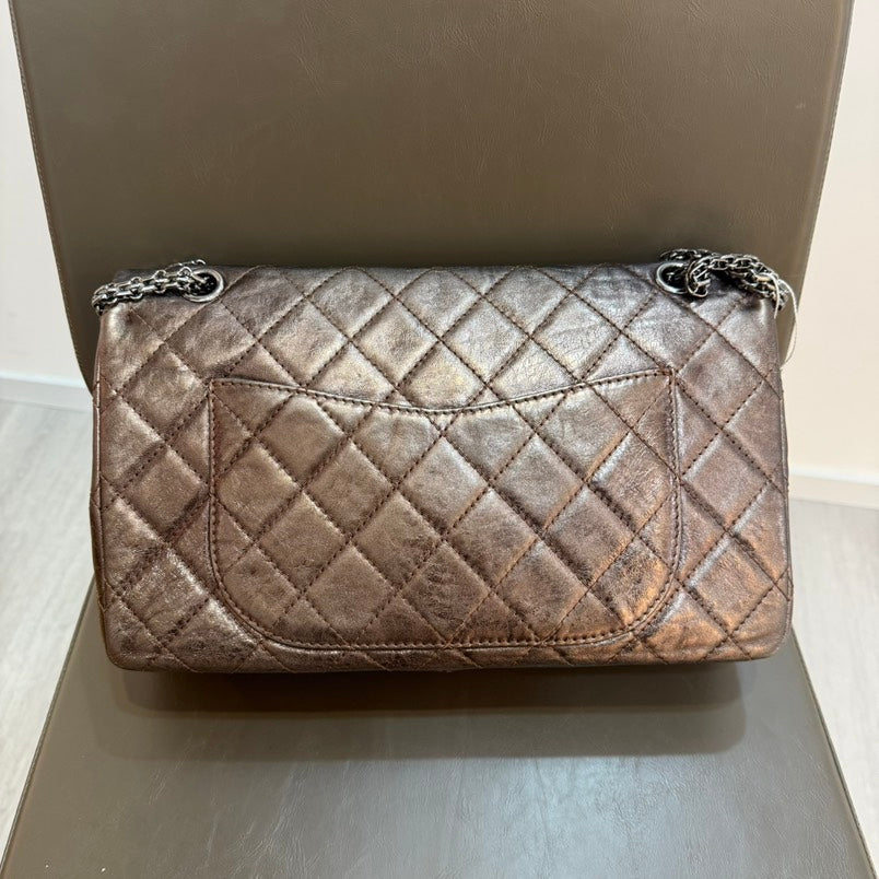 Chanel . Dark Brown Iridescent Double Flap GM Shoulder Bag
