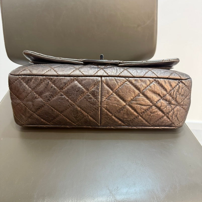 Chanel . Dark Brown Iridescent Double Flap GM Shoulder Bag