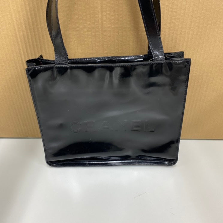 Chanel Square Tote Bag Black Patent Leather Handbag E