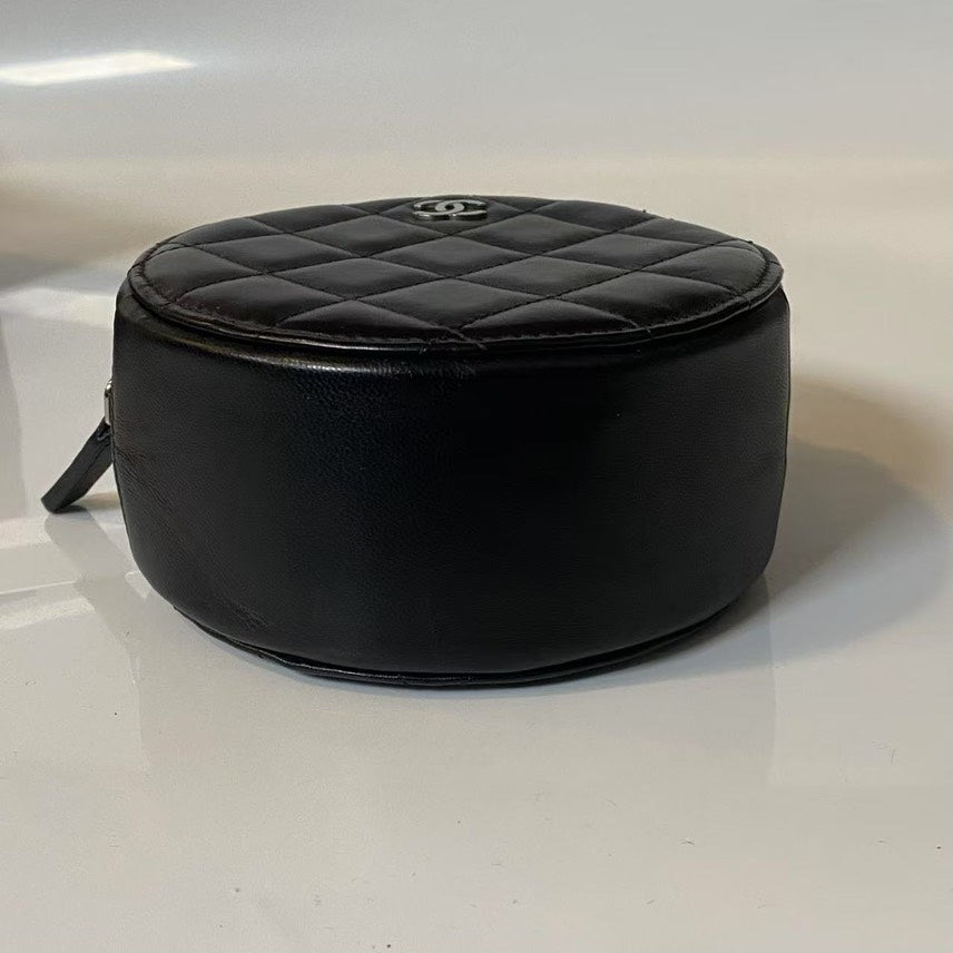 Chanel Round Quilted Black Leather Crossbody Bag