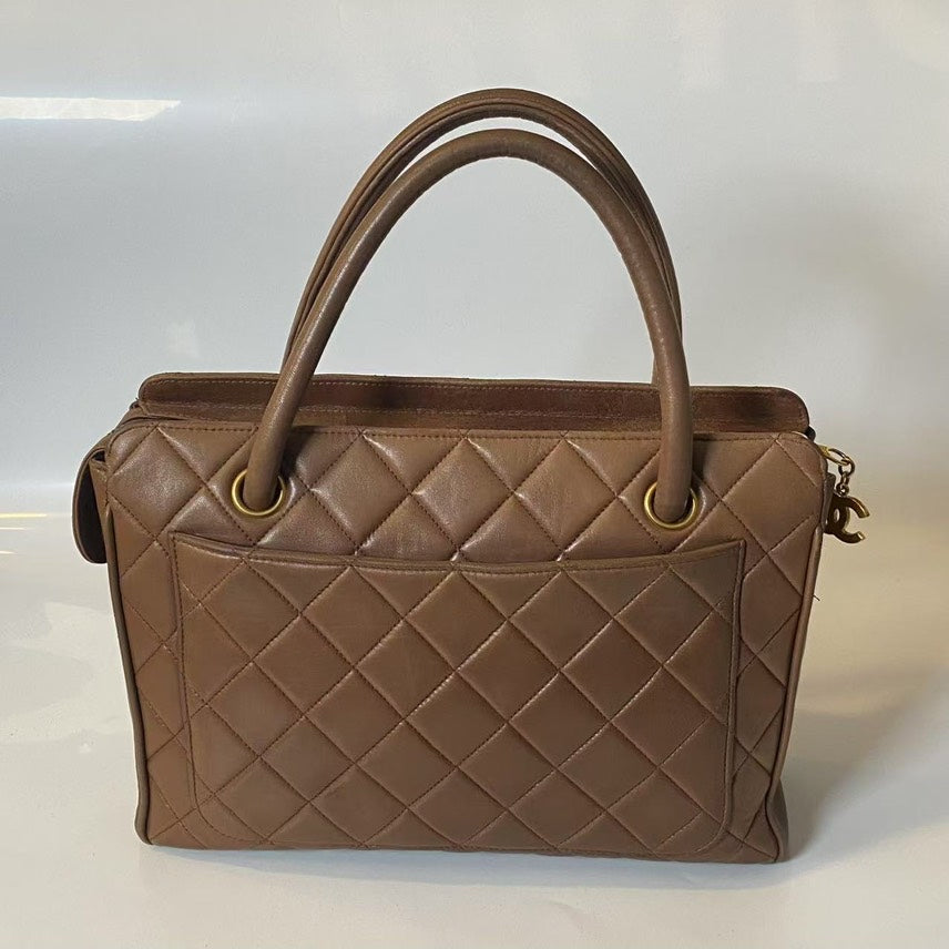 Preloved Chanel Quilted Brown Leather Tote Bag