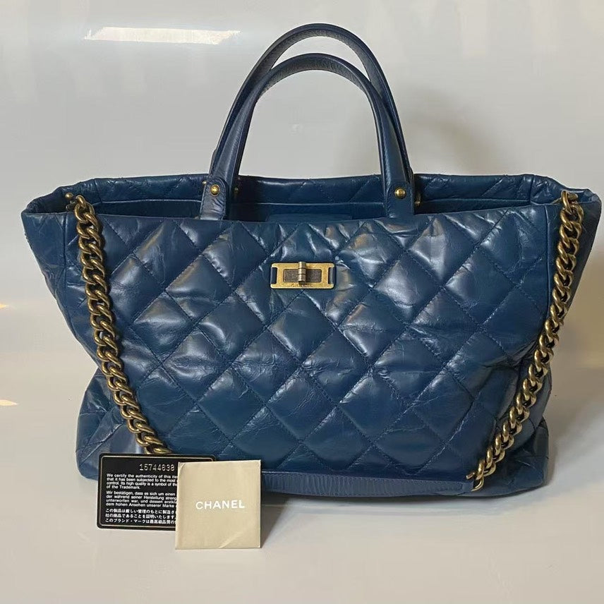 Chanel   Quilted Blue Leather Tote Bag