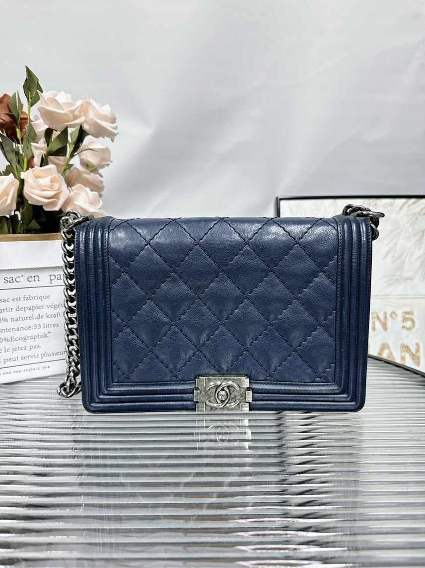 Chanel Le Boy Blue Quilted Leather Crossbody Bag