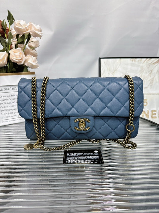 Chanel HFY Blue Quilted Leather Crossbody Bag