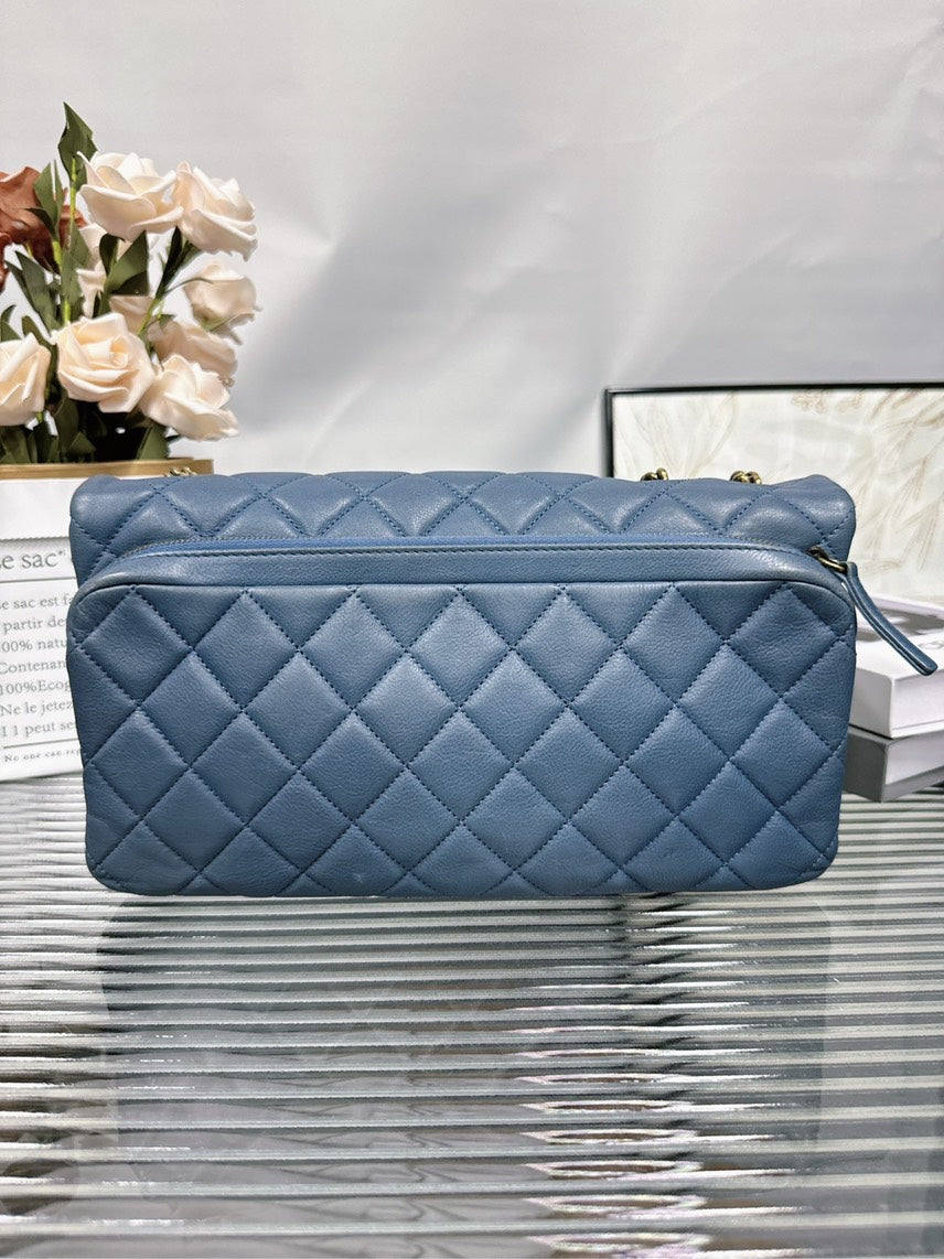 Chanel HFY Blue Quilted Leather Crossbody Bag