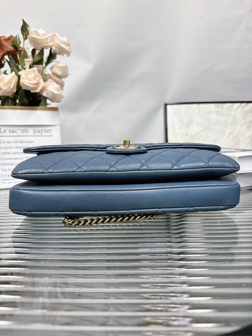 Chanel HFY Blue Quilted Leather Crossbody Bag