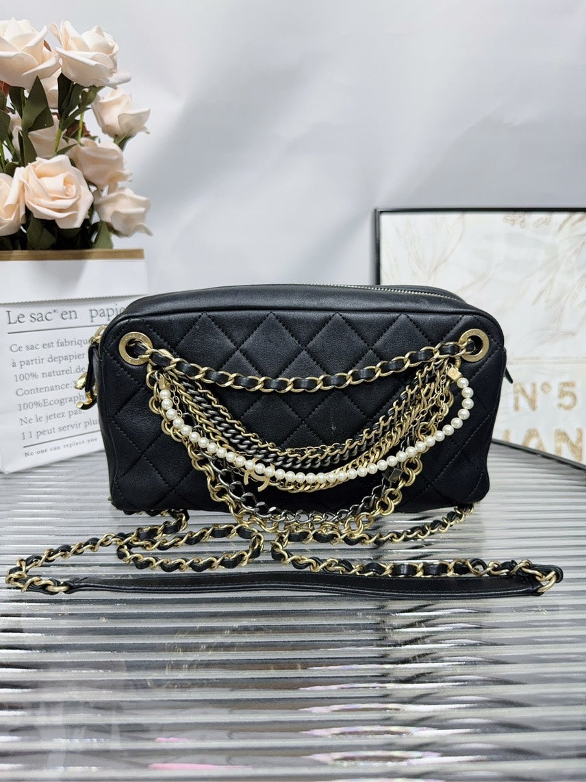 Chanel Quilted Black Crossbody Bag with Chain Details