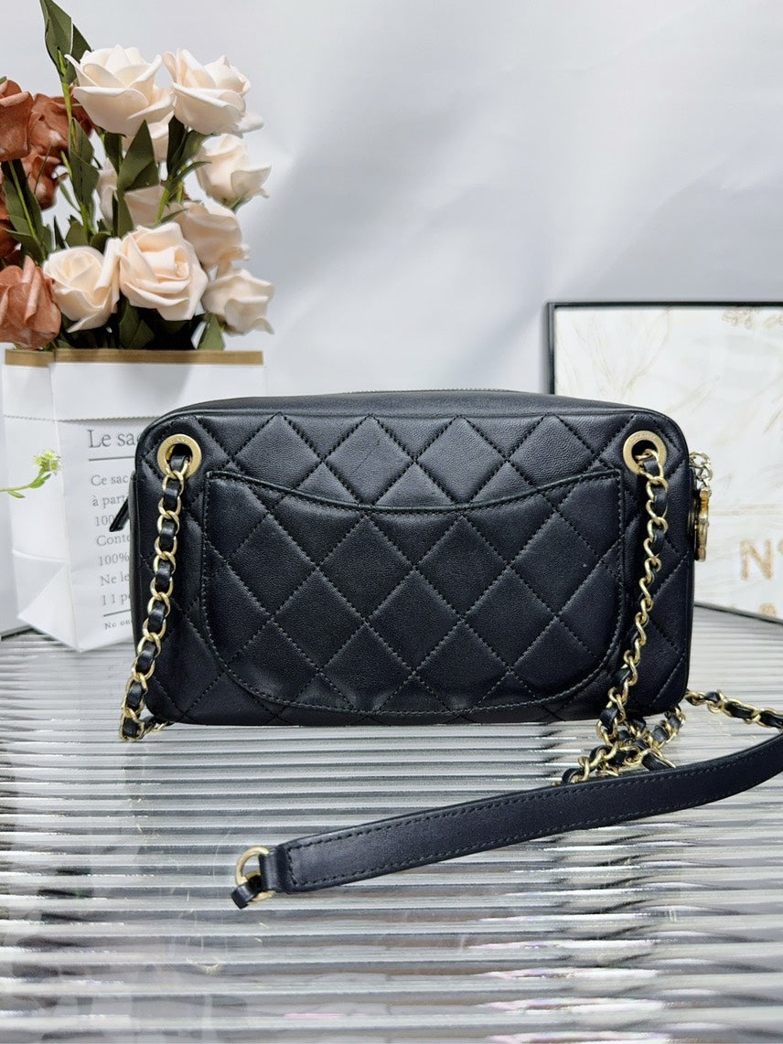 Chanel Quilted Black Crossbody Bag with Chain Details