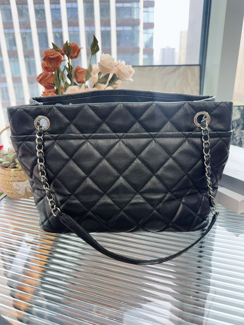 Chanel Preloved HFY Black Quilted Leather Tote Bag
