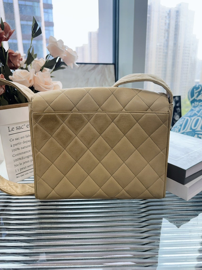   Chanel Quilted Satchel Beige Suede Shoulder Bag