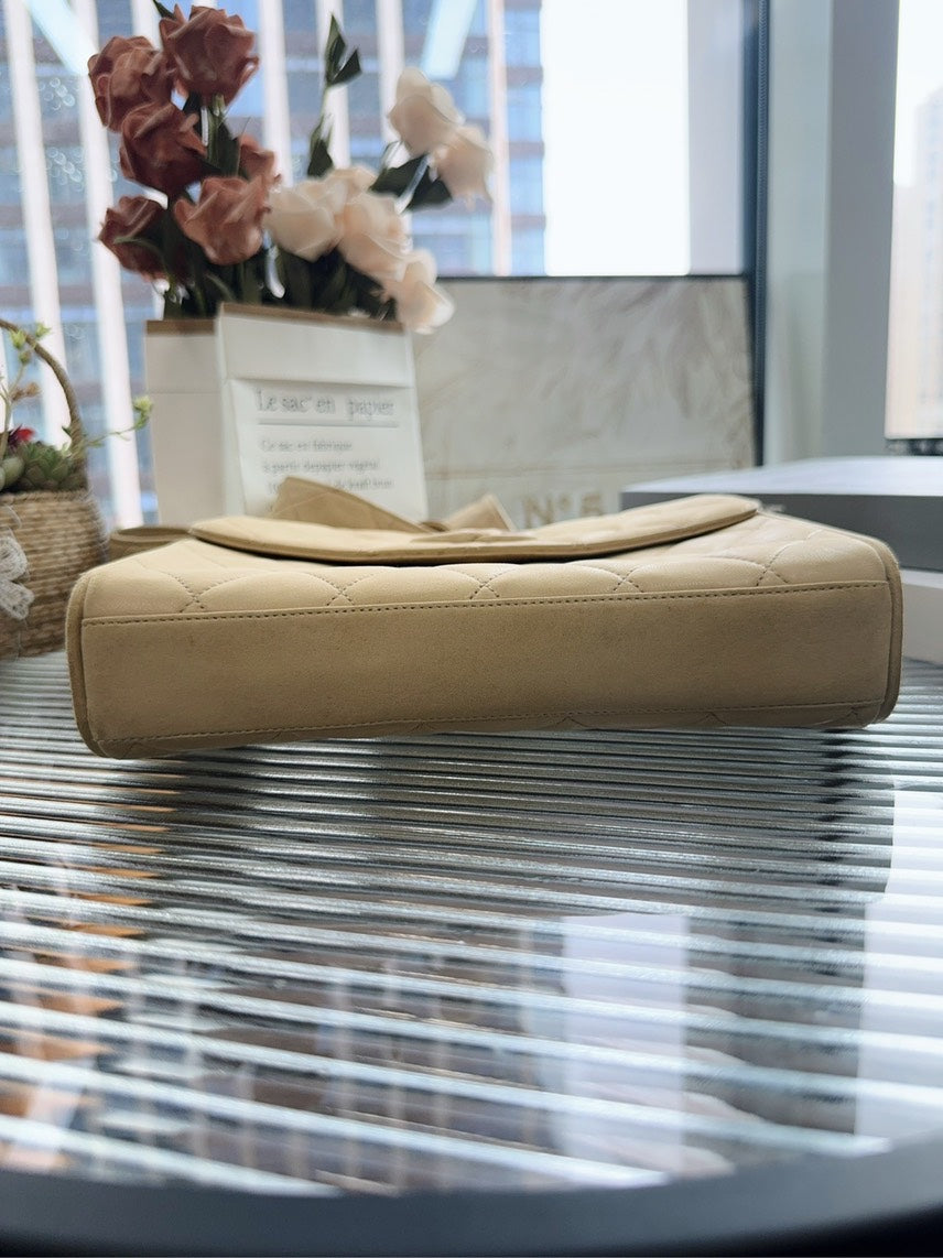   Chanel Quilted Satchel Beige Suede Shoulder Bag