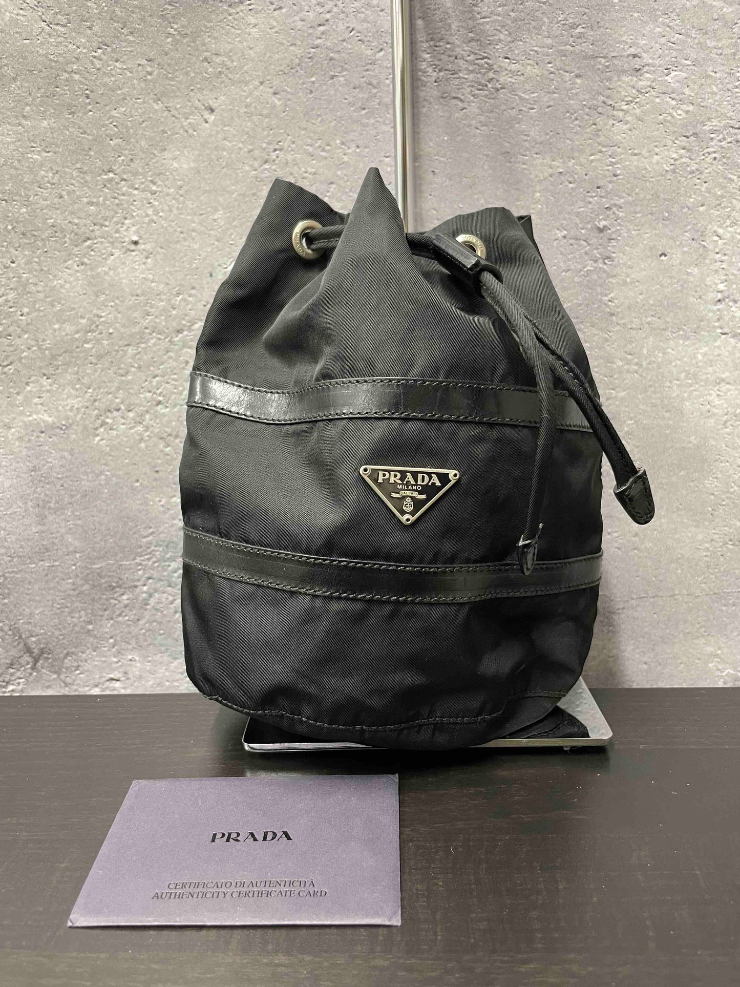 Prada Handbag Pouch Bag Nylon Black Bucket Bucket Bag