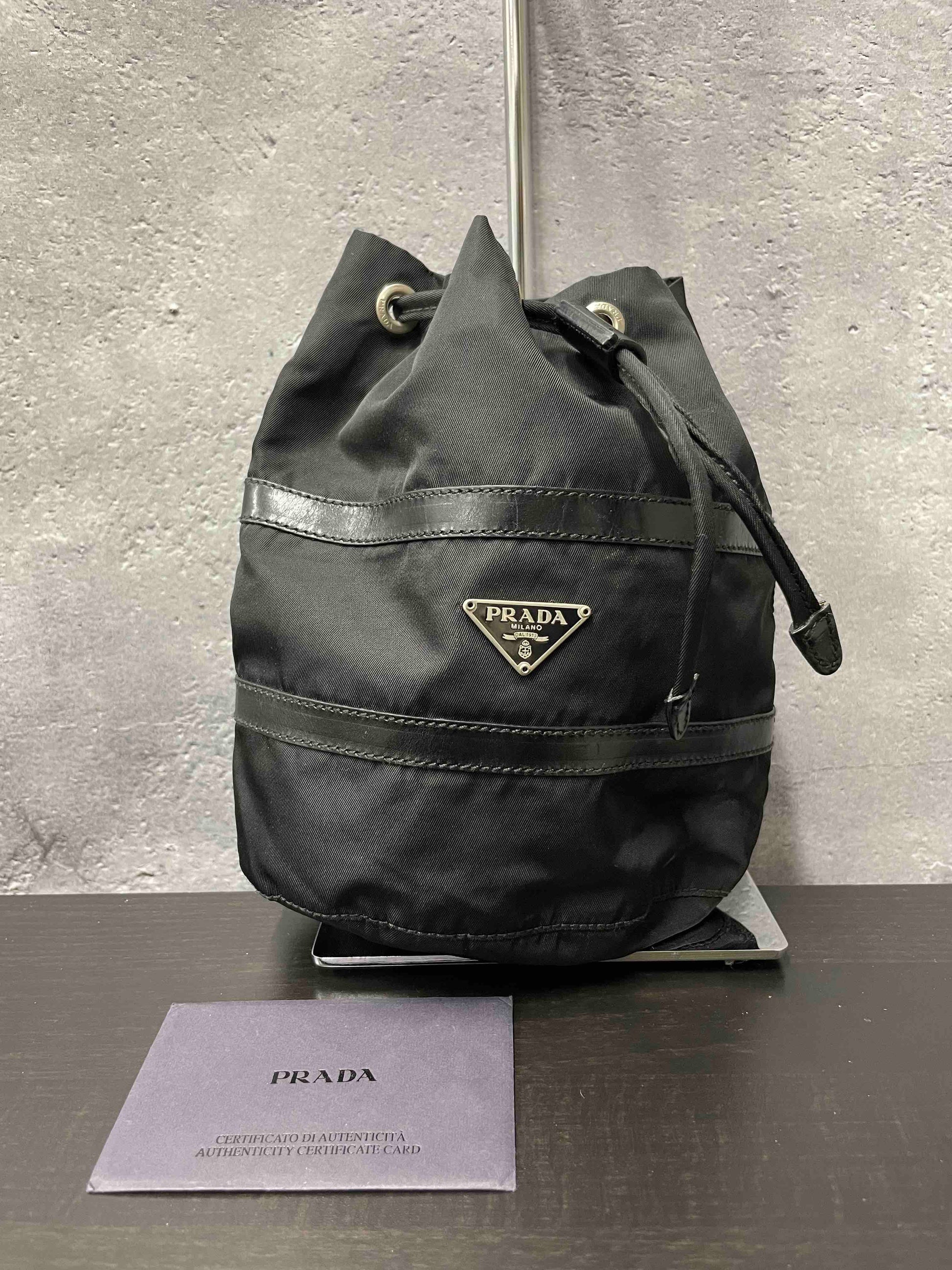 Prada Handbag Pouch Bag Nylon Black Bucket Bucket Bag