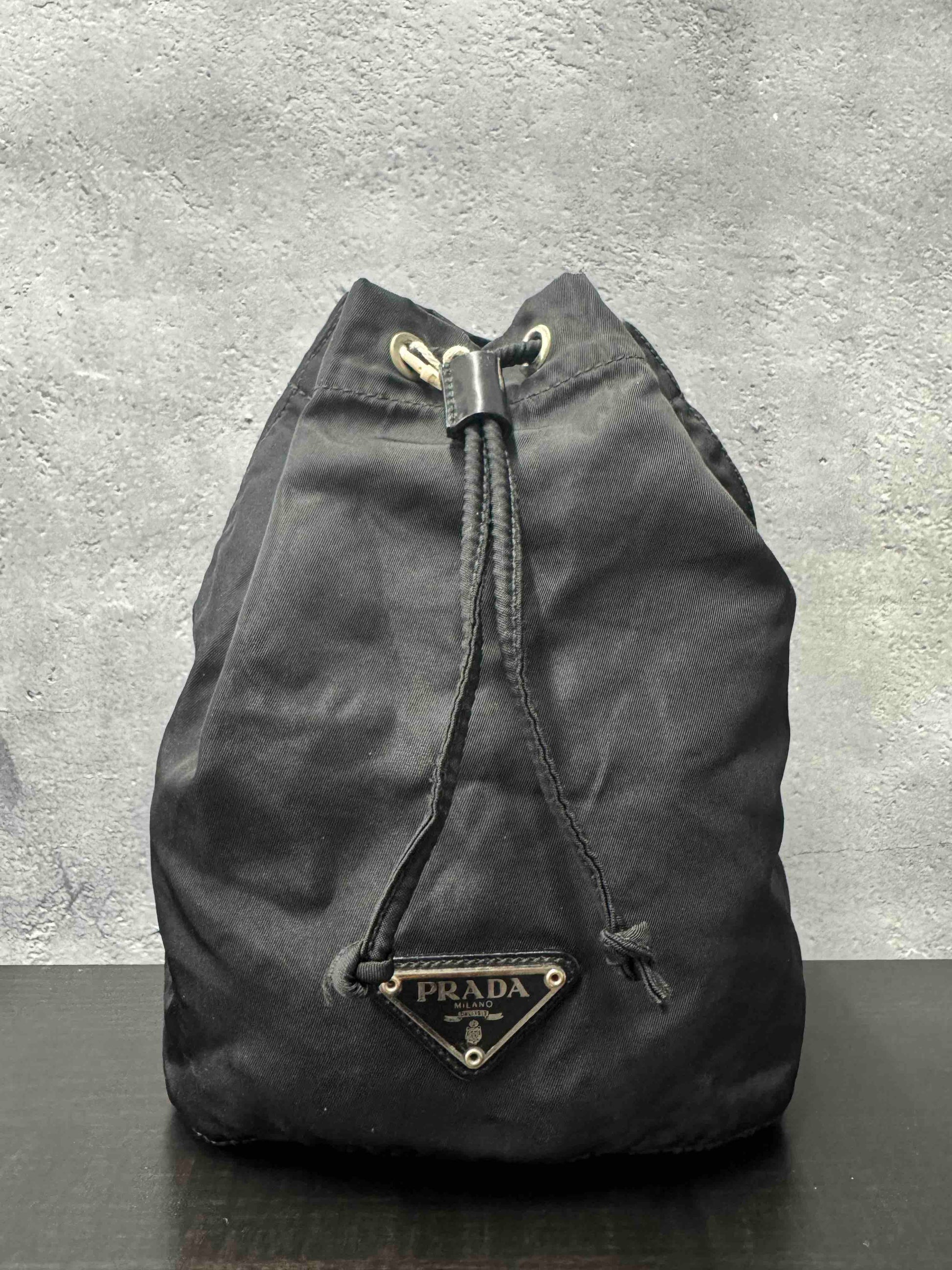 Prada Handbag Pouch Drawstring Bag Nylon Black