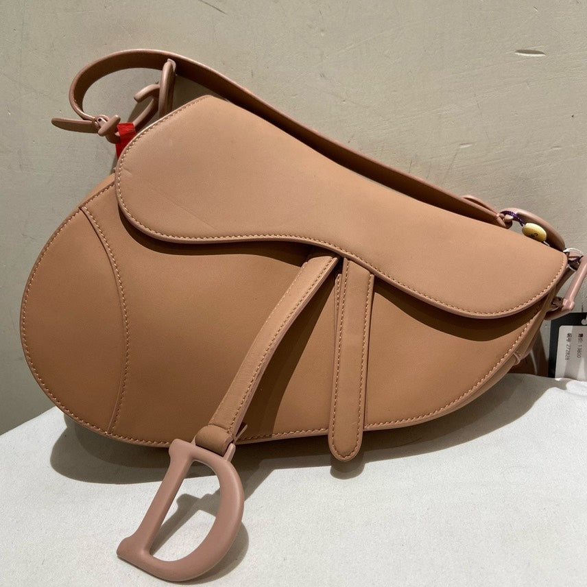 Dior Handbag Saddle Bag Shoulder Bag Leather Beige Medium