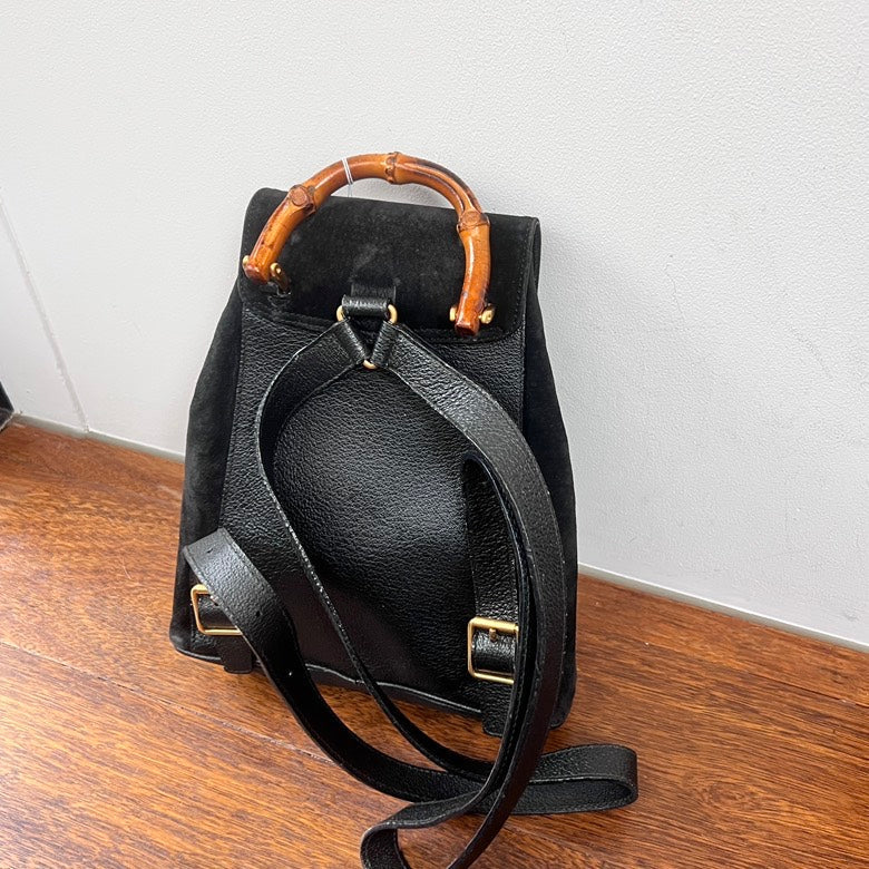 Gucci Bamboo Backpack AG367 Black Leather