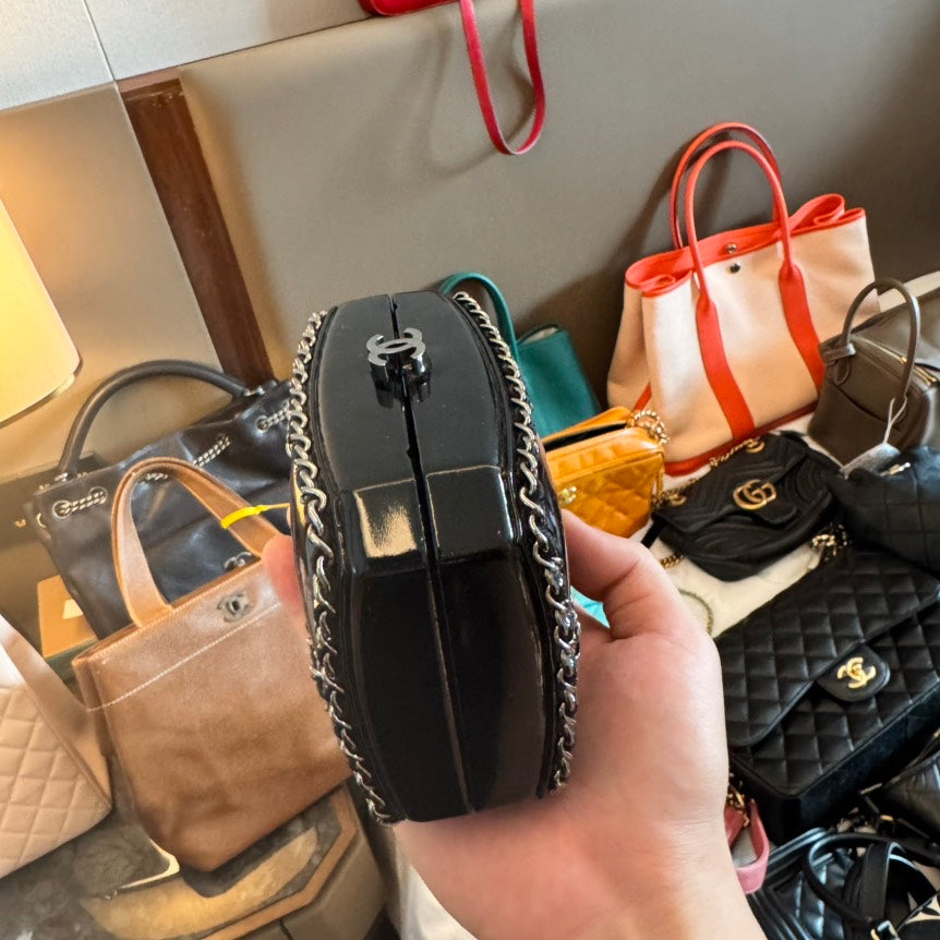Chanel Black Chain Embellished Leather Clutch Bag