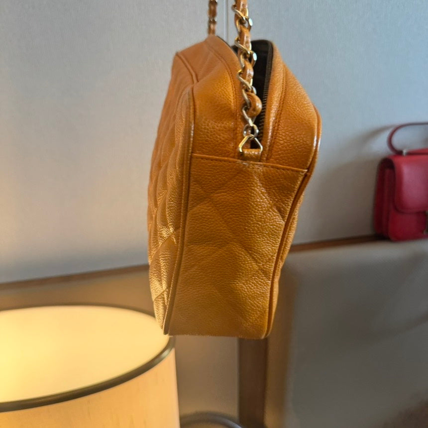 Chanel Quilted Caviar Leather Crossbody Bag in Orange