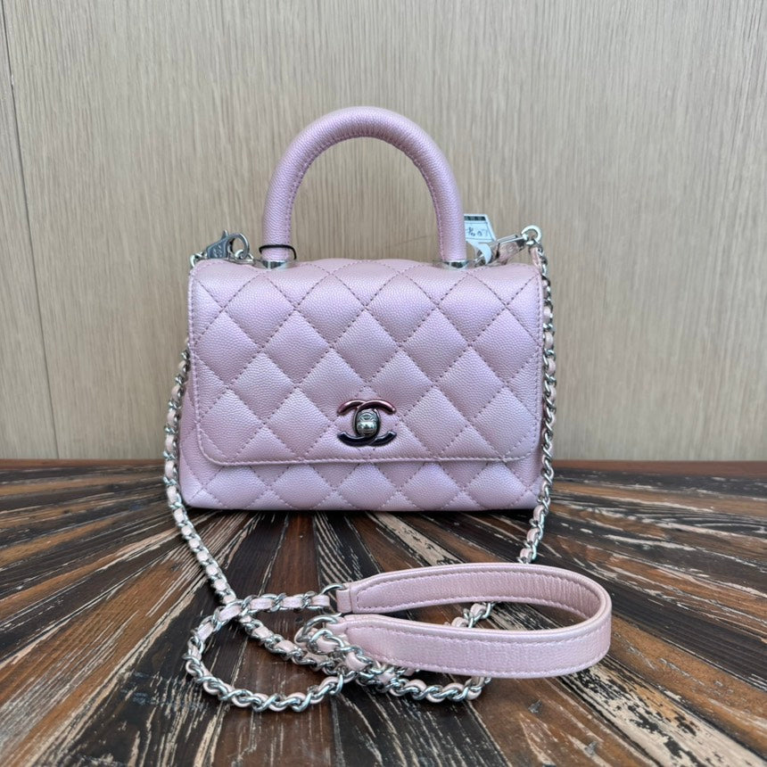 Chanel Classic Pink Lambskin Leather Mini Top Handle Bag