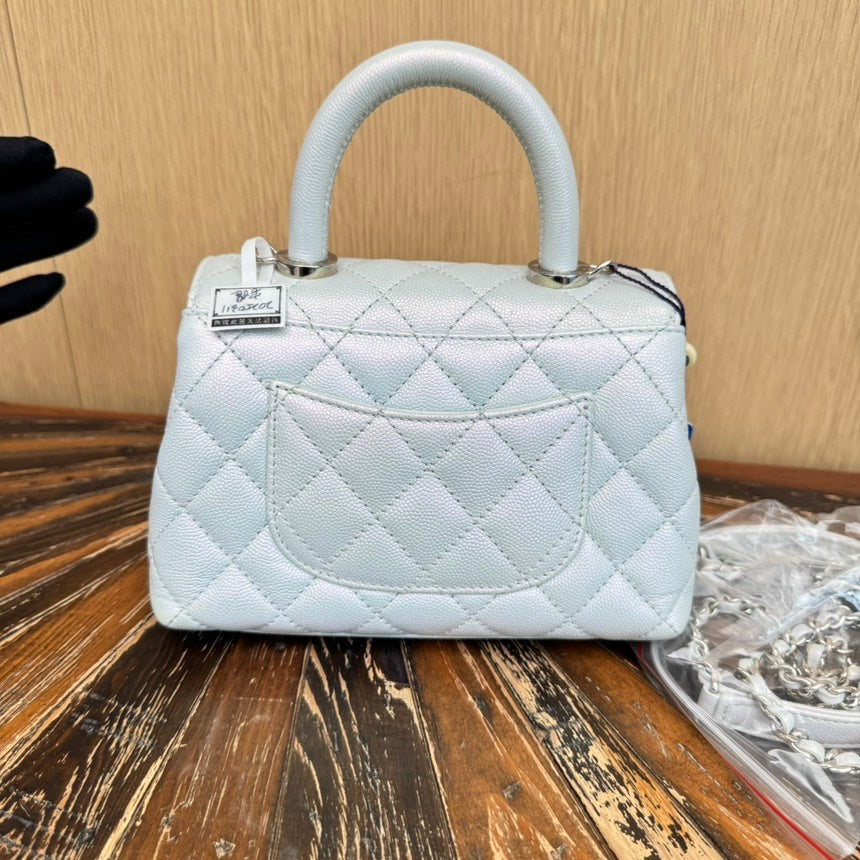 Chanel Mini Coco Handle Bag in Light Blue Quilted Leather